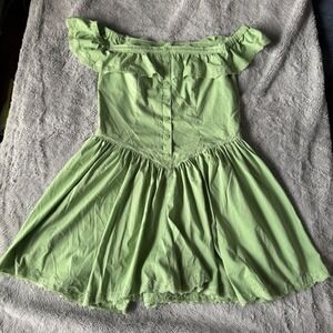 Mare Mare Sage Green Off Shoulder Lace Trim Romper Dress Medium Cottagecore
